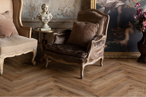 картинка Виниловый ламинат VinilPol Herringbone 7 мм 9933 Паркет Франческо магазин  Carpet-Center.ru являющийся официальным дистрибьютором в России